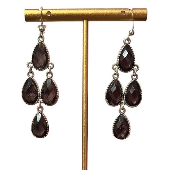 Brown Crystal Dangle Silver Tone Earrings - Picture 1 of 4